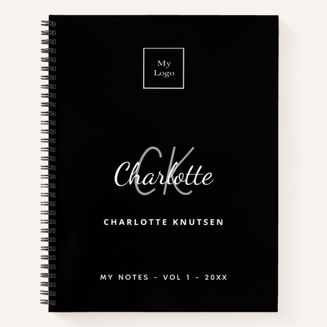 Carnet Logo de nom monogramme noir blanc entreprise (Devant)