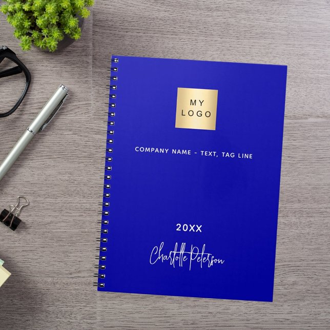 Carnet Logo de société à monogramme blanc bleu royal (Créateur téléchargé)