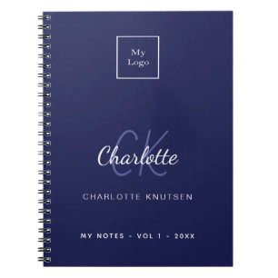 Carnet Logo de société avec monogramme blanc et bleu mari