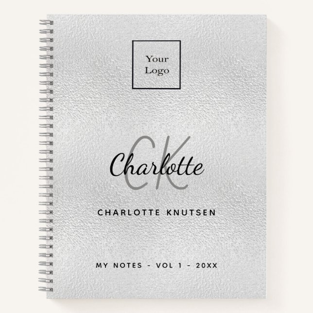 Carnet Logo de société moderne en monogramme argenté (Devant)