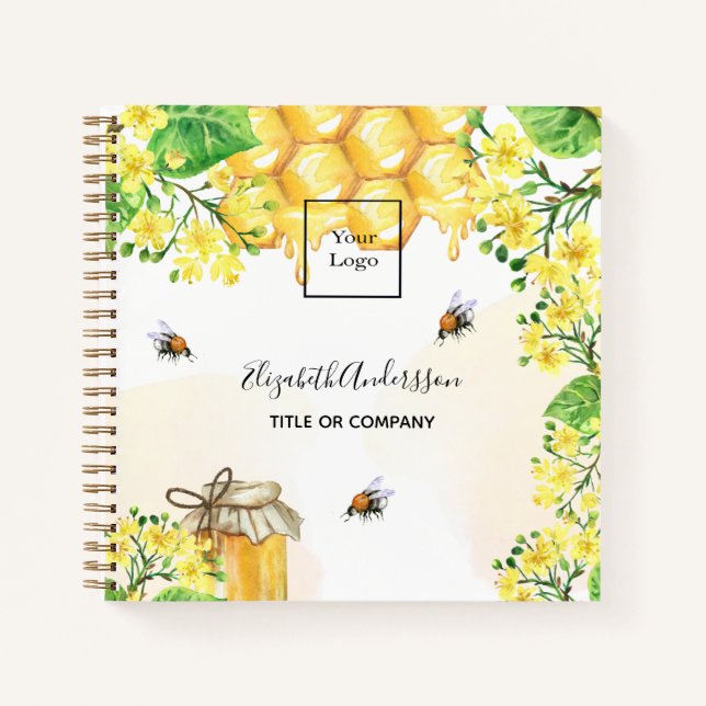 Carnet Logo de société nom floral jaune miel abeilles (Devant)