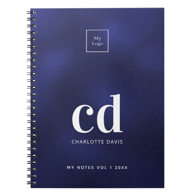 Carnet Logo d'entreprise à initiale monogramme bleu (Devant)