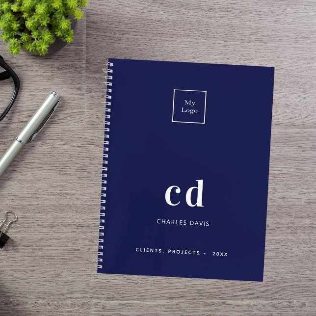 Carnet Logo d'entreprise avec monogramme blanc sur fond b (Créateur téléchargé)
