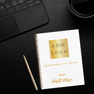 Carnet Logo d'entreprise blanc or nom script