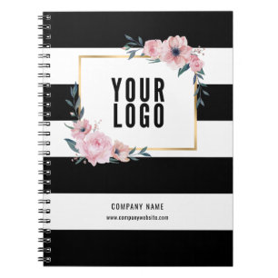 Carnet Logo d'entreprise floral rose noir promotionnel