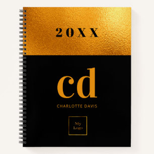 Carnet Logo d'entreprise initiale en or noir