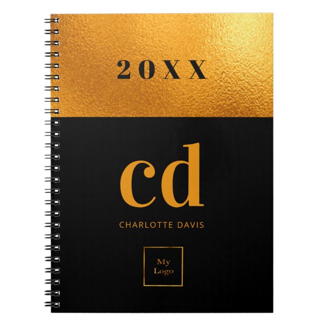 Carnet Logo d'entreprise initiale en or noir (Devant)