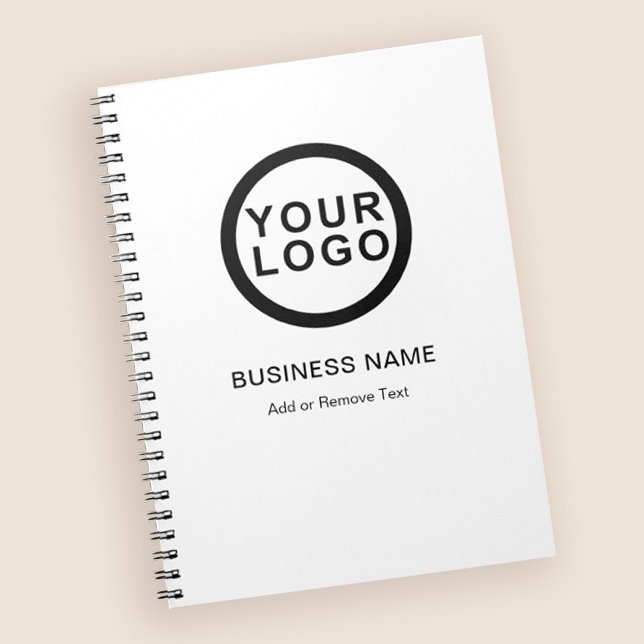 Carnet Logo d'entreprise Moderne Blanc  (Stylishly Personalize with Your Custom Logo, Business Name & Optional Text.)