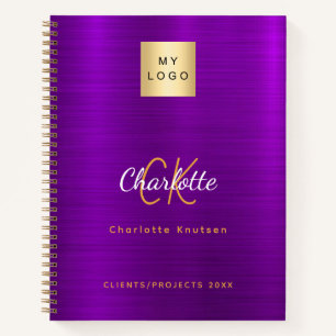 Carnet Logo d'entreprise monogramme doré violet glamour
