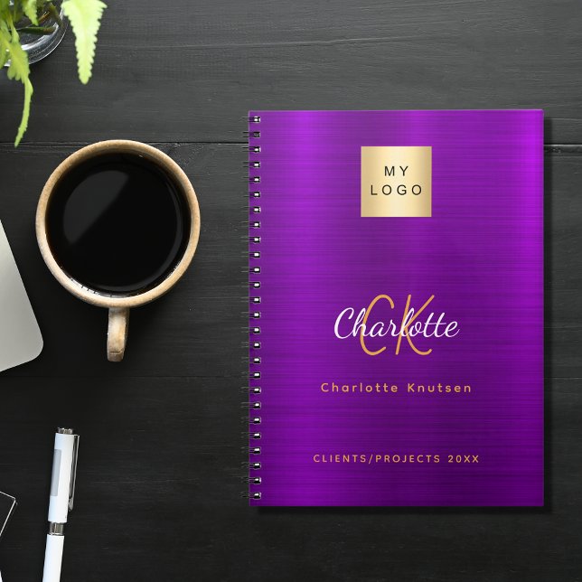 Carnet Logo d'entreprise monogramme doré violet glamour (Créateur téléchargé)