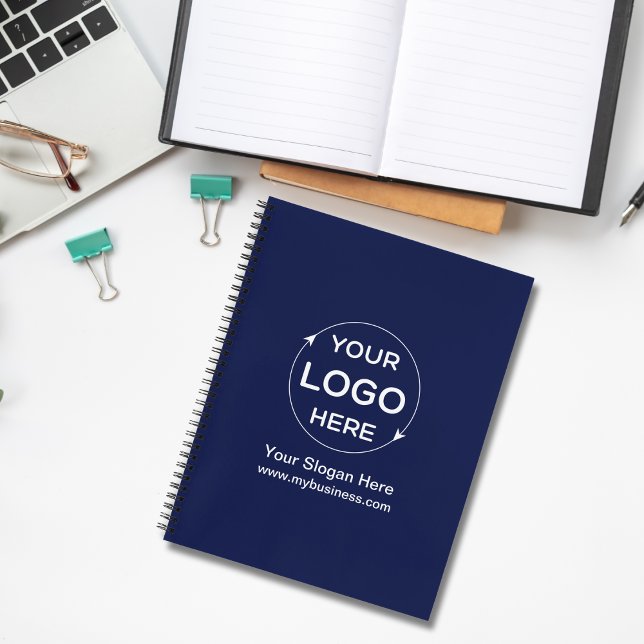 Carnet Logo d'entreprise personnalisé bleu marine (Custom Business Logo Navy Blue Notebook)
