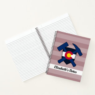 Carnet Logo du marteau de rock du géologue et du drapeau