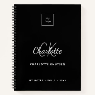 Carnet Logo du nom de monogramme noir blanc entreprise