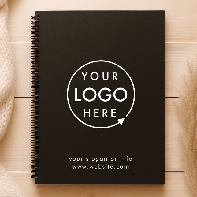 Carnet Logo | Entreprise d'entreprise minimaliste (Sleek black company branded spiral notebook for small business meeting note taking & office records.)