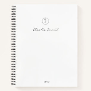Carnet Logo et nom de script minimaux de fleurs blanches 