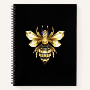 Carnet Logo Faux Gold Foil Bee Polygonal sur Noir
