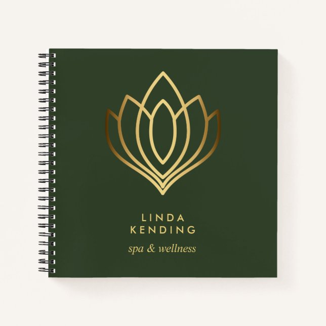 Carnet Logo Gold Lotus | Monogramme personnalisé vert (Devant)