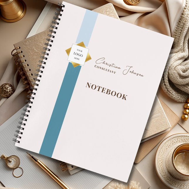 Carnet Logo Gold Turquoise Stripes tendance (Créateur téléchargé)