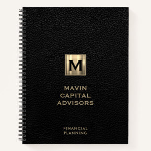 Carnet Logo initial en cuir noir