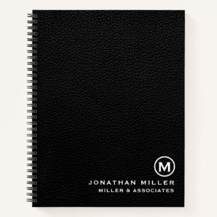 Carnet Logo initial simple en cuir noir