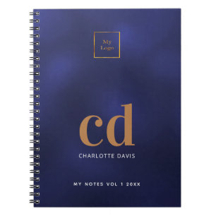 Carnet Logo monogramme initial or et bleu marine note d'a