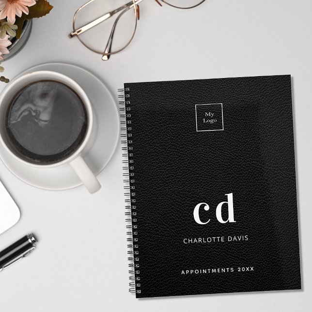 Carnet Logo monogramme initiales cuir noir affaires (Créateur téléchargé)