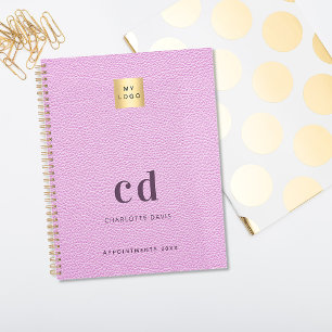 Carnet Logo monogramme initiales cuir rose affaires