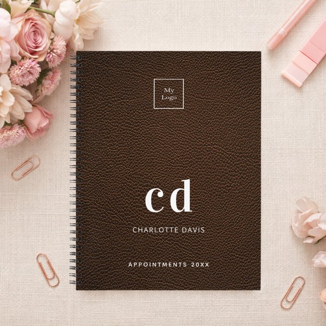 Carnet Logo monogramme initiales en cuir marron affaires (Créateur téléchargé)