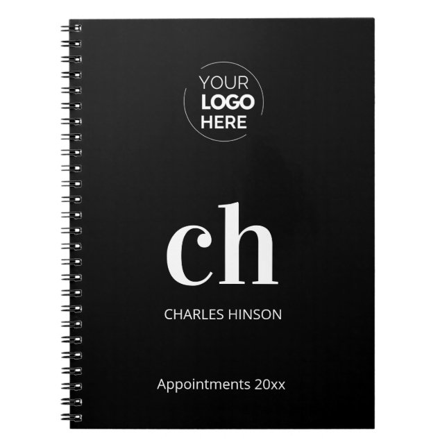 Carnet Logo monogramme initiales noir blanc affaires  (Devant)