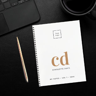 Carnet Logo monogramme initiales or blanc affaires