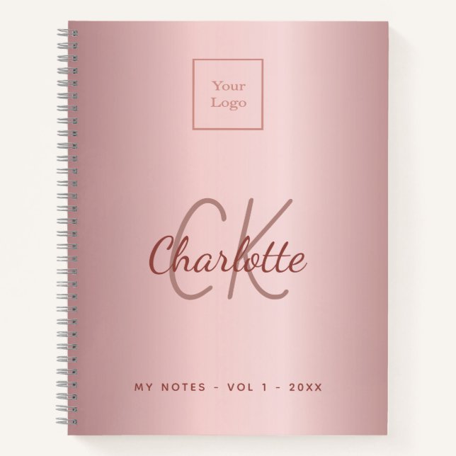 Carnet Logo monogramme métal rose élégant affaires (Devant)