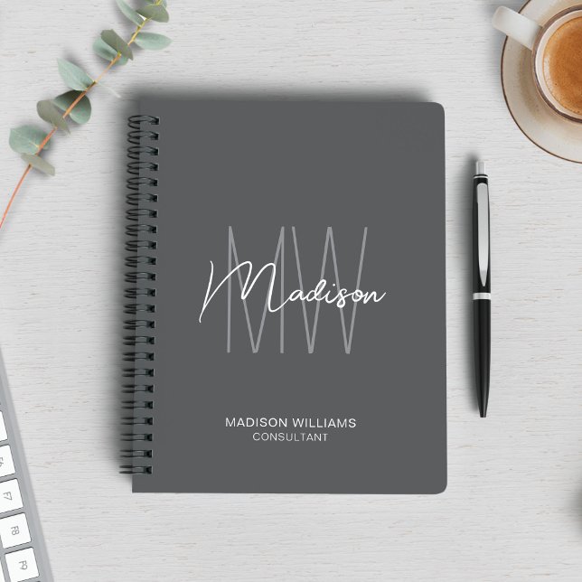 Carnet Logo Monogramme Moderne Gris Consultant (Modern Monogram Logo Gray Consultant Notebook)