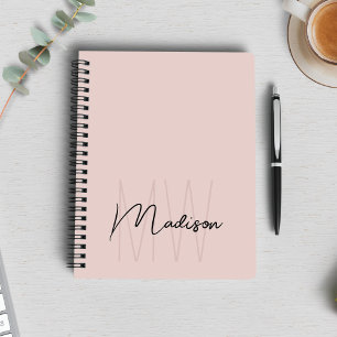 Carnet Logo Monogramme Moderne Minimaliste Rose Pâle