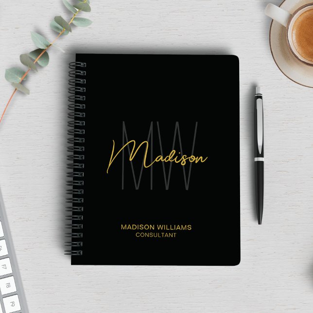 Carnet Logo Monogramme Moderne Noir Consultant Or (Modern Monogram Logo Black Gold Consultant Notebook)