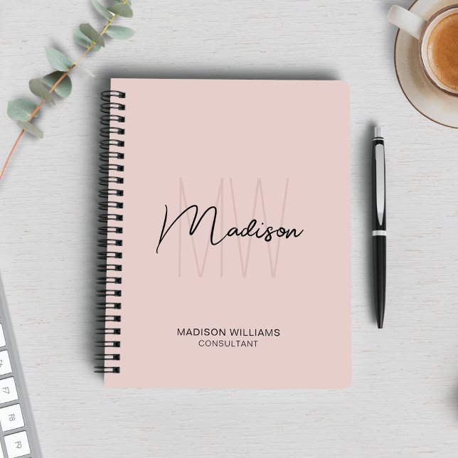 Carnet Logo Monogramme Moderne Rose Pâle Consultant (Modern Monogram Logo Blush Pink Consultant Notebook)