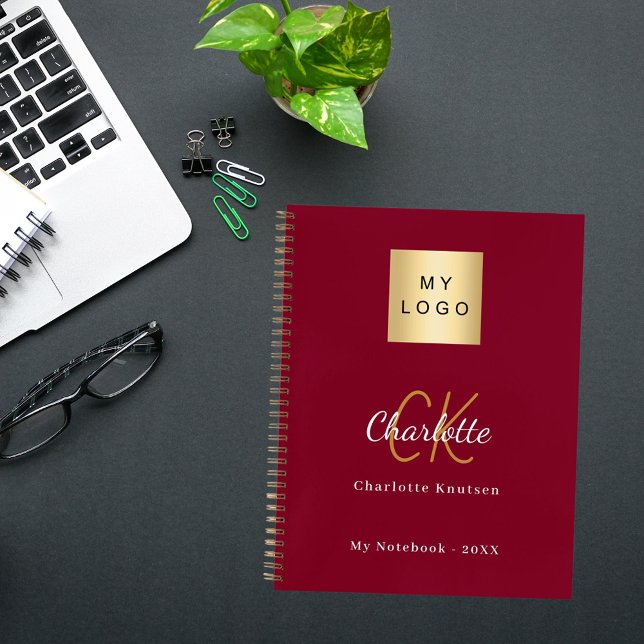 Carnet Logo monogramme or et bordeaux affaires (Créateur téléchargé)