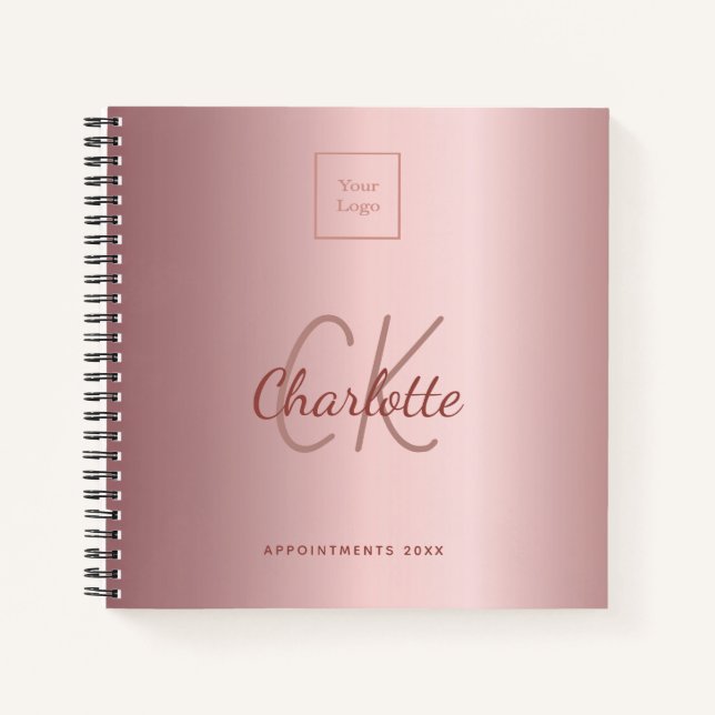 Carnet Logo monogramme rose poudré entreprise (Devant)