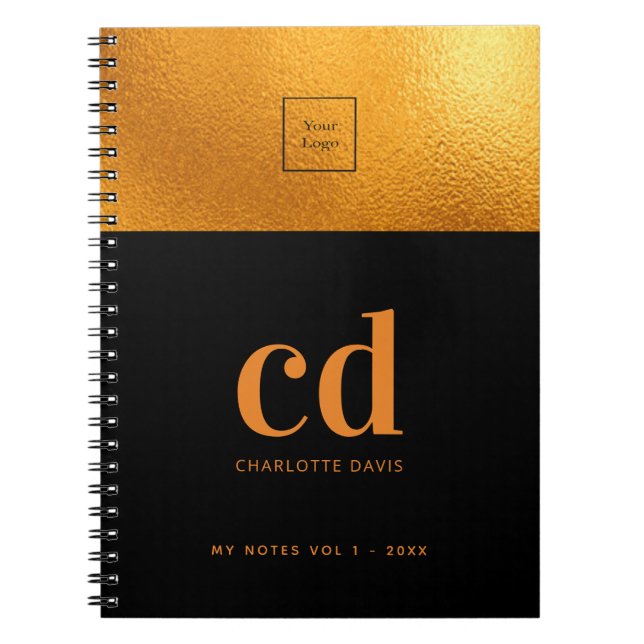 Carnet Logo or noir monogramme entreprise luxe initial (Devant)