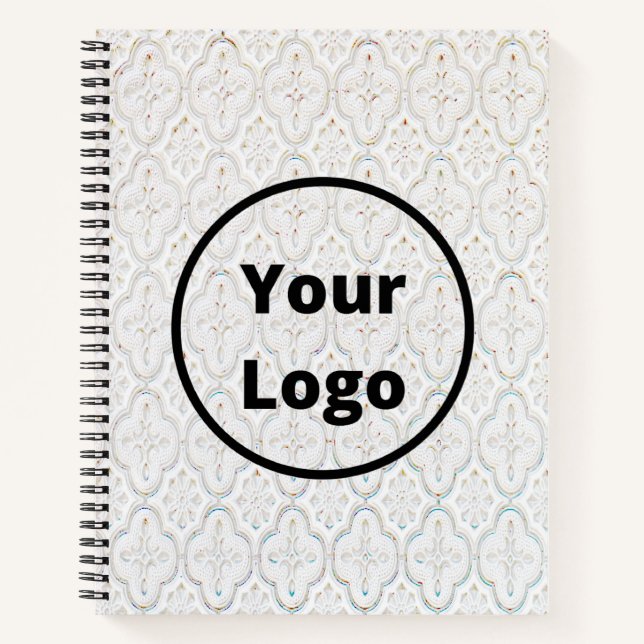 Carnet Logo personnalisé impression baroque blanc (Devant)