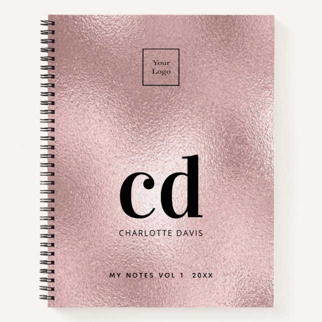 Carnet Logo rose gold rose monogramme initial entreprise (Devant)