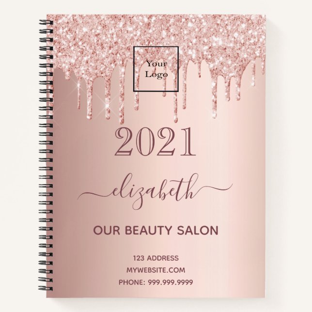 Carnet Logo rose or parties scintillant gouttes salon de  (Devant)