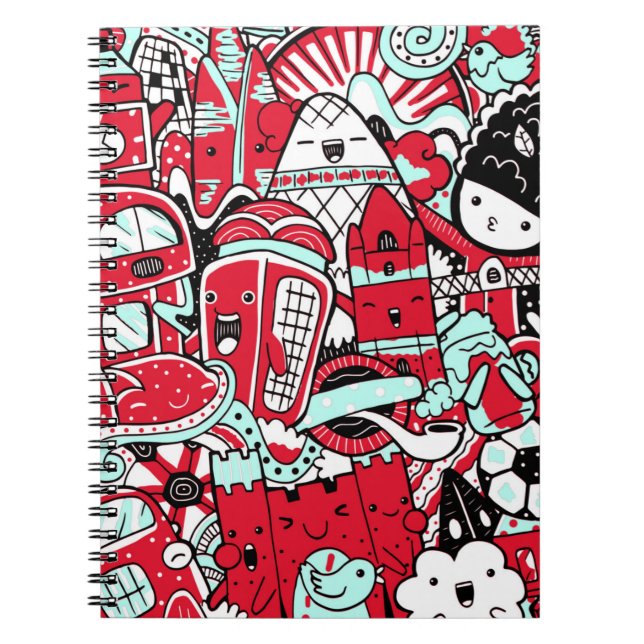 Carnet London City Scene, Cute Doodle Characters (Devant)