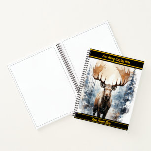 Carnet L'orignal se dresse dans une forêt enneigée