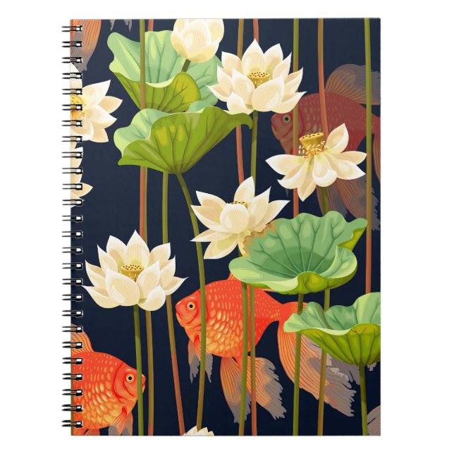 Carnet Lotus blanc, poisson : motif sans soudure. (Devant)