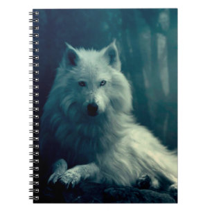 Carnet Loup blanc dans la forêt nocturne