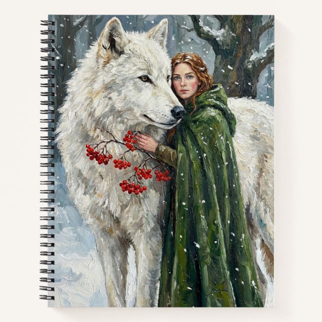 Carnet Loup Blanc Rousse Druide Baies d'Hiver Fantastique (Devant)