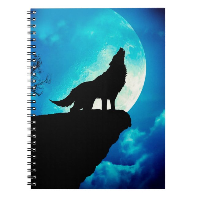Carnet Loup en silhouette hurlant à la pleine lune (Devant)
