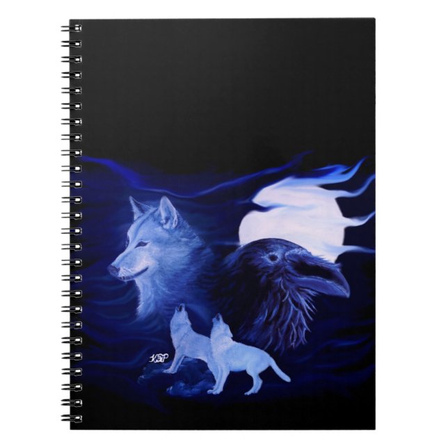 Carnet Loup et corbeau avec pleine lune (Devant)