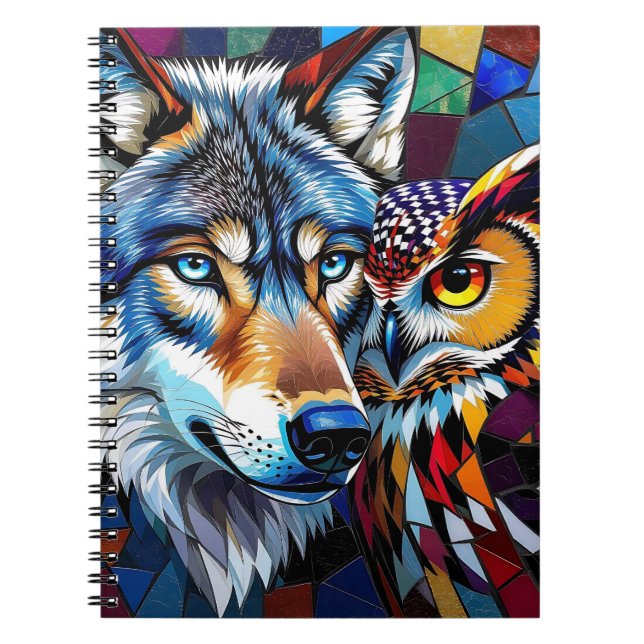 Carnet Loup et Hibou Vibrants et Colorés (Devant)