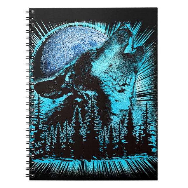 Carnet Loup hurlant Forêt de pins Lune (Devant)